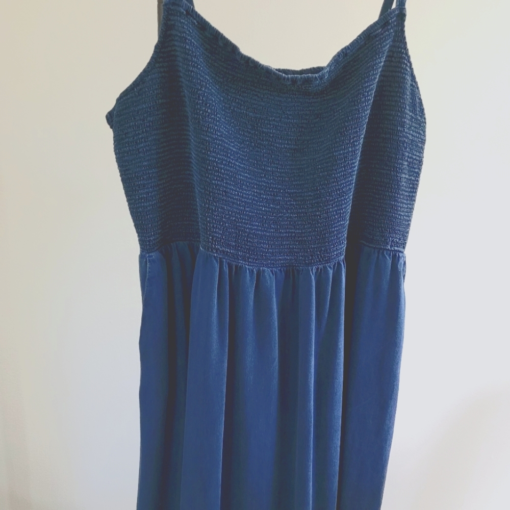 Old Navy Blue Denim Ruched Detail Dress Pockets size XXL